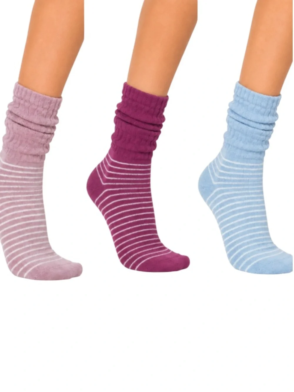 3-pack super quality slouch stripe print pink blue sock bundle